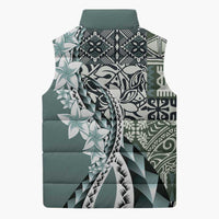 Aloha Vintage Plumeria Hawaiian Tapa Pattern Sleeveless Puffer Jacket Dark Turquoise Hawaiian Tapa Pattern LT9 - Polynesian Pride
