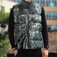 Aloha Vintage Plumeria Hawaiian Tapa Pattern Sleeveless Puffer Jacket Dark Turquoise Hawaiian Tapa Pattern LT9 - Polynesian Pride