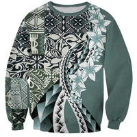 Aloha Vintage Plumeria Hawaiian Tapa Pattern Sweatshirt Dark Turquoise Hawaiian Tapa Pattern LT9 Unisex Turquoise - Polynesian Pride