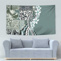 Aloha Vintage Plumeria Hawaiian Tapa Pattern Tapestry Dark Turquoise Hawaiian Tapa Pattern - Polynesian Pride