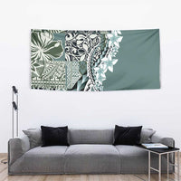 Aloha Vintage Plumeria Hawaiian Tapa Pattern Tapestry Dark Turquoise Hawaiian Tapa Pattern - Polynesian Pride