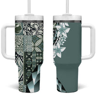 Aloha Vintage Plumeria Hawaiian Tapa Pattern Tumbler With Handle Dark Turquoise Hawaiian Tapa Pattern - Polynesian Pride