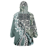 Aloha Vintage Plumeria Hawaiian Tapa Pattern Wearable Blanket Hoodie Dark Turquoise Hawaiian Tapa Pattern LT9 - Polynesian Pride
