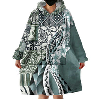 Aloha Vintage Plumeria Hawaiian Tapa Pattern Wearable Blanket Hoodie Dark Turquoise Hawaiian Tapa Pattern LT9 - Polynesian Pride