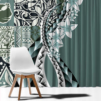 Aloha Vintage Plumeria Hawaiian Tapa Pattern Window Curtain Dark Turquoise Hawaiian Tapa Pattern - Polynesian Pride