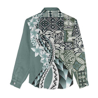 Aloha Vintage Plumeria Hawaiian Tapa Pattern Women Casual Shirt Dark Turquoise Hawaiian Tapa Pattern - Polynesian Pride