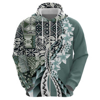 Aloha Vintage Plumeria Hawaiian Tapa Pattern Zip Hoodie Dark Turquoise Hawaiian Tapa Pattern - Polynesian Pride