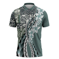Aloha Vintage Plumeria Hawaiian Tapa Pattern Zipper Polo Shirt Dark Turquoise Hawaiian Tapa Pattern - Polynesian Pride
