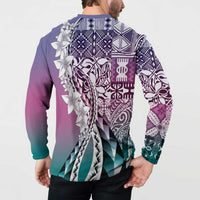Aloha Vintage Plumeria Hawaiian Tapa Pattern Button Sweatshirt Gradient Hawaiian Tapa Pattern LT9 - Polynesian Pride