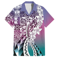 Aloha Vintage Plumeria Hawaiian Tapa Pattern Family Matching Off The Shoulder Long Sleeve Dress and Hawaiian Shirt Gradient Hawaiian Tapa Pattern - Polynesian Pride