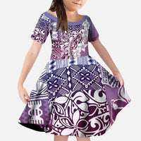 Aloha Vintage Plumeria Hawaiian Tapa Pattern Family Matching Puletasi and Hawaiian Shirt Gradient Hawaiian Tapa Pattern LT9 Daughter's Dress Gradient - Polynesian Pride