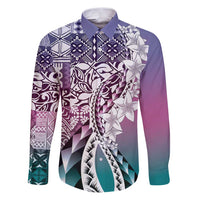 Aloha Vintage Plumeria Hawaiian Tapa Pattern Family Matching Puletasi and Hawaiian Shirt Gradient Hawaiian Tapa Pattern LT9 Dad's Shirt - Long Sleeve Gradient - Polynesian Pride