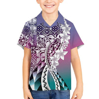 Aloha Vintage Plumeria Hawaiian Tapa Pattern Family Matching Puletasi and Hawaiian Shirt Gradient Hawaiian Tapa Pattern LT9 Son's Shirt Gradient - Polynesian Pride
