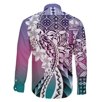 Aloha Vintage Plumeria Hawaiian Tapa Pattern Family Matching Short Sleeve Bodycon Dress and Hawaiian Shirt Gradient Hawaiian Tapa Pattern - Polynesian Pride