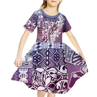 Aloha Vintage Plumeria Hawaiian Tapa Pattern Kid Short Sleeve Dress Gradient Hawaiian Tapa Pattern - Polynesian Pride