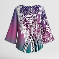 Aloha Vintage Plumeria Hawaiian Tapa Pattern Kimono Sleeve Blouse Gradient Hawaiian Tapa Pattern LT9 - Polynesian Pride