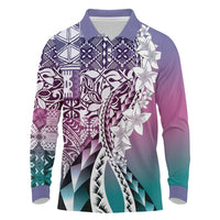 Aloha Vintage Plumeria Hawaiian Tapa Pattern Long Sleeve Polo Shirt Gradient Hawaiian Tapa Pattern - Polynesian Pride