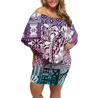 Aloha Vintage Plumeria Hawaiian Tapa Pattern Off Shoulder Short Dress Gradient Hawaiian Tapa Pattern - Polynesian Pride