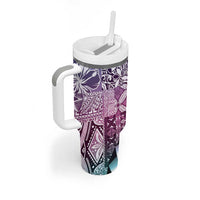 Aloha Vintage Plumeria Hawaiian Tapa Pattern Tumbler With Handle Gradient Hawaiian Tapa Pattern - Polynesian Pride