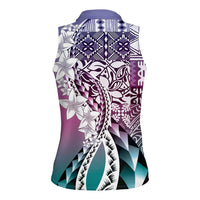 Aloha Vintage Plumeria Hawaiian Tapa Pattern Women Sleeveless Polo Shirt Gradient Hawaiian Tapa Pattern - Polynesian Pride