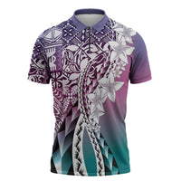 Aloha Vintage Plumeria Hawaiian Tapa Pattern Zipper Polo Shirt Gradient Hawaiian Tapa Pattern - Polynesian Pride