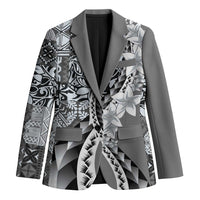 Aloha Vintage Plumeria Hawaiian Tapa Pattern Blazer Gray Hawaiian Tapa Pattern LT9 Unisex Gray - Polynesian Pride