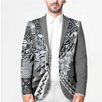 Aloha Vintage Plumeria Hawaiian Tapa Pattern Blazer Gray Hawaiian Tapa Pattern LT9 - Polynesian Pride