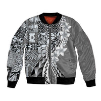 Aloha Vintage Plumeria Hawaiian Tapa Pattern Bomber Jacket Gray Hawaiian Tapa Pattern - Polynesian Pride