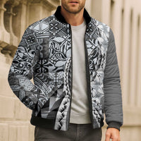 Aloha Vintage Plumeria Hawaiian Tapa Pattern Bomber Puffer Jacket Gray Hawaiian Tapa Pattern LT9 - Polynesian Pride