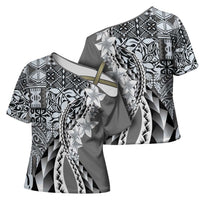 Aloha Vintage Plumeria Hawaiian Tapa Pattern Cross Shoulder Shirt Gray Hawaiian Tapa Pattern LT9 - Polynesian Pride