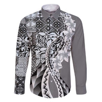 Aloha Vintage Plumeria Hawaiian Tapa Pattern Family Matching Long Sleeve Bodycon Dress and Hawaiian Shirt Gray Hawaiian Tapa Pattern - Polynesian Pride