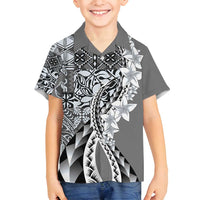 Aloha Vintage Plumeria Hawaiian Tapa Pattern Family Matching Off Shoulder Short Dress and Hawaiian Shirt Gray Hawaiian Tapa Pattern - Polynesian Pride