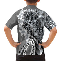 Aloha Vintage Plumeria Hawaiian Tapa Pattern Family Matching Short Sleeve Bodycon Dress and Hawaiian Shirt Gray Hawaiian Tapa Pattern - Polynesian Pride
