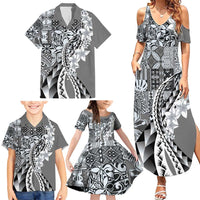 Aloha Vintage Plumeria Hawaiian Tapa Pattern Family Matching Summer Maxi Dress and Hawaiian Shirt Gray Hawaiian Tapa Pattern - Polynesian Pride