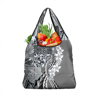 Aloha Vintage Plumeria Hawaiian Tapa Pattern Grocery Bag Gray Hawaiian Tapa Pattern - Polynesian Pride