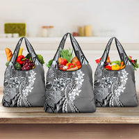 Aloha Vintage Plumeria Hawaiian Tapa Pattern Grocery Bag Gray Hawaiian Tapa Pattern - Polynesian Pride
