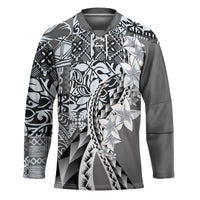 Aloha Vintage Plumeria Hawaiian Tapa Pattern Hockey Jersey Gray Hawaiian Tapa Pattern LT9 Unisex Gray - Polynesian Pride