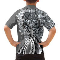Aloha Vintage Plumeria Hawaiian Tapa Pattern Kid Hawaiian Shirt Gray Hawaiian Tapa Pattern - Polynesian Pride