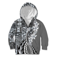 Aloha Vintage Plumeria Hawaiian Tapa Pattern Kid Hoodie Gray Hawaiian Tapa Pattern - Polynesian Pride