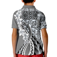 Aloha Vintage Plumeria Hawaiian Tapa Pattern Kid Polo Shirt Gray Hawaiian Tapa Pattern - Polynesian Pride