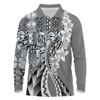 Aloha Vintage Plumeria Hawaiian Tapa Pattern Long Sleeve Polo Shirt Gray Hawaiian Tapa Pattern - Polynesian Pride