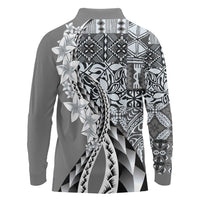 Aloha Vintage Plumeria Hawaiian Tapa Pattern Long Sleeve Polo Shirt Gray Hawaiian Tapa Pattern - Polynesian Pride