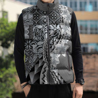 Aloha Vintage Plumeria Hawaiian Tapa Pattern Sleeveless Puffer Jacket Gray Hawaiian Tapa Pattern LT9 - Polynesian Pride