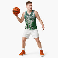 Aloha Vintage Plumeria Hawaiian Tapa Pattern Basketball Jersey Green Hawaiian Tapa Pattern LT9 - Polynesian Pride