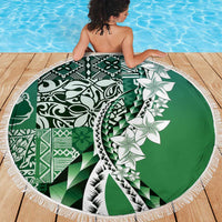 Aloha Vintage Plumeria Hawaiian Tapa Pattern Beach Blanket Green Hawaiian Tapa Pattern LT9 - Polynesian Pride