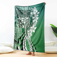 Aloha Vintage Plumeria Hawaiian Tapa Pattern Blanket Green Hawaiian Tapa Pattern - Polynesian Pride