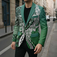 Aloha Vintage Plumeria Hawaiian Tapa Pattern Blazer Green Hawaiian Tapa Pattern LT9 - Polynesian Pride