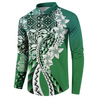 Aloha Vintage Plumeria Hawaiian Tapa Pattern Button Sweatshirt Green Hawaiian Tapa Pattern LT9 - Polynesian Pride