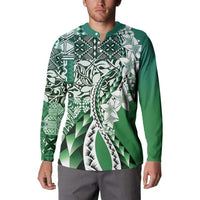 Aloha Vintage Plumeria Hawaiian Tapa Pattern Button Sweatshirt Green Hawaiian Tapa Pattern LT9 - Polynesian Pride