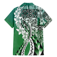 Aloha Vintage Plumeria Hawaiian Tapa Pattern Family Matching Mermaid Dress and Hawaiian Shirt Green Hawaiian Tapa Pattern - Polynesian Pride